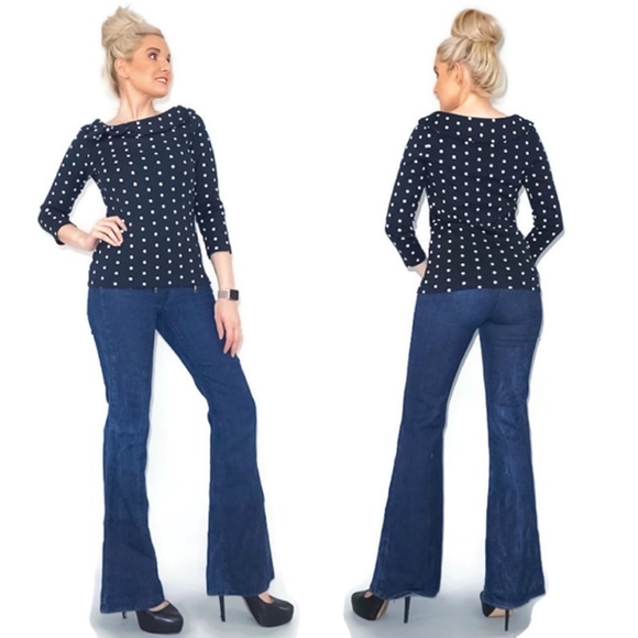 Black and White Polka Dot Boat Neck Shirt - Picture 2 of 16